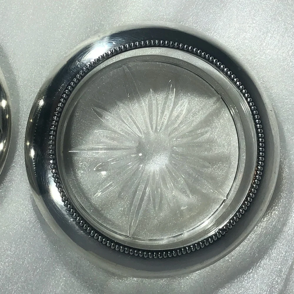 FRANK M WHITING & CO STERLING & CRYSTAL COASTERS - SET of 2